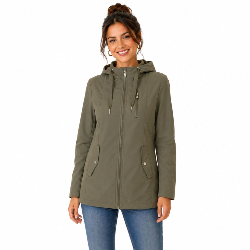 Sebby Women's Olive Green Water Resistant Hooded Soft Shell Raincoat Sz XS